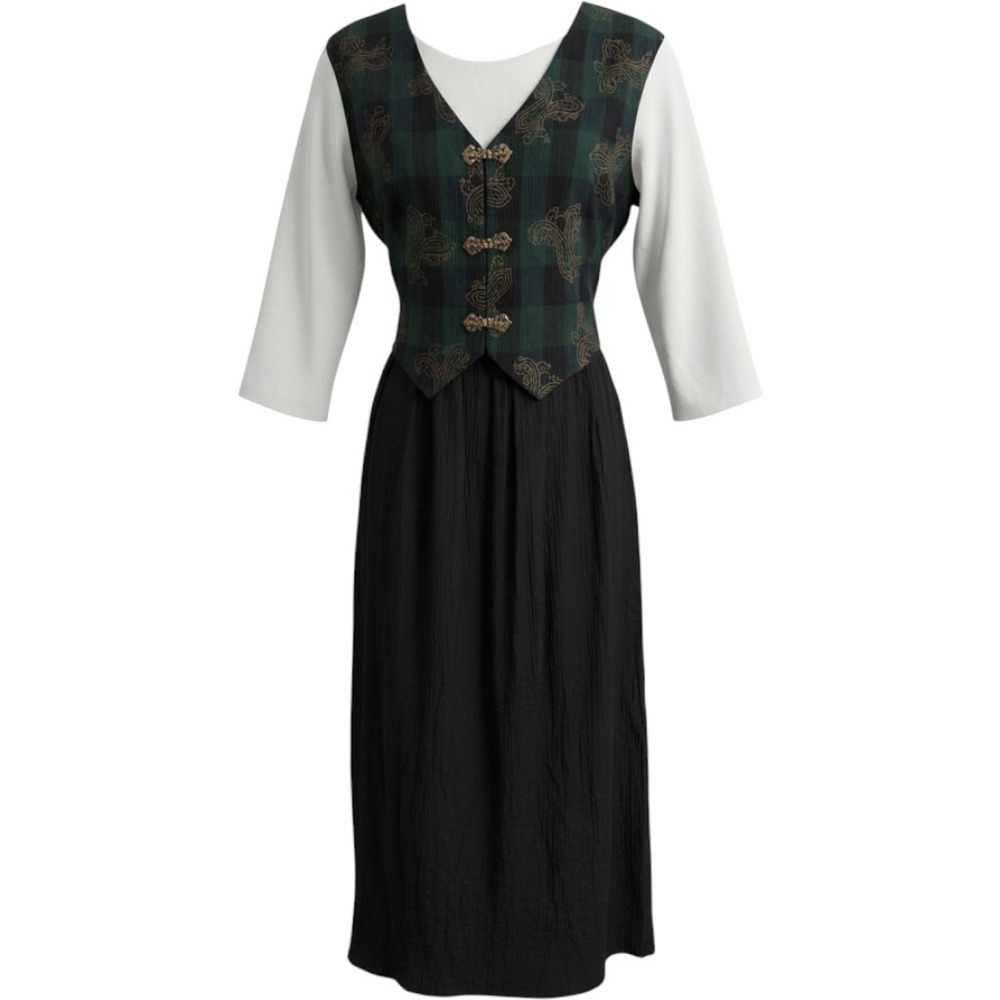 Vintage Sweet Miranda Women's Size 12 Plaid Paisley Vest Look Midi Dress
